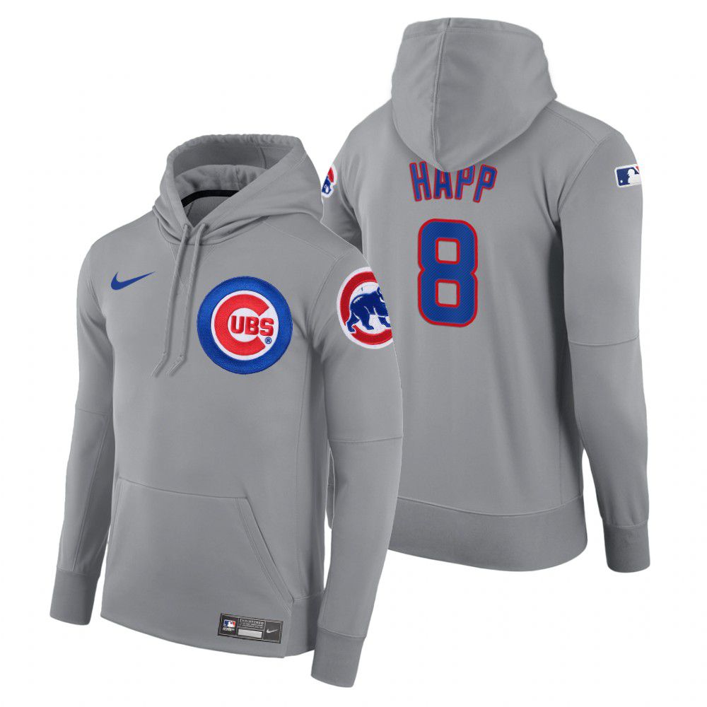 Men Chicago Cubs #8 Happ gray road hoodie 2021 MLB Nike Jerseys